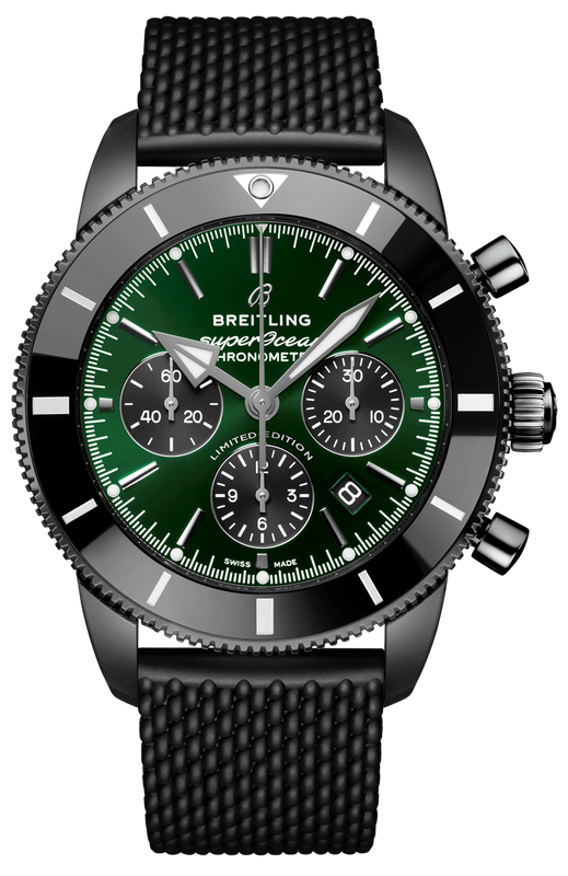 Breitling Superocean Heritage B01 Chronograph 44 Green Dial Black Mesh Bracelet Watch for Men - MB01621A1L1S1 Authentic Buy Shop Now