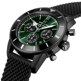 Breitling Superocean Heritage B01 Chronograph 44 Green Dial Black Mesh Bracelet Watch for Men - MB01621A1L1S1 Authentic Buy Shop Now
