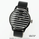 Marc Jacobs Lidia Stripe Glitz Black Dial Black Leather Strap Watch for Women - MBM1166 Authentic Buy Shop Now