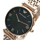 Emporio Armani Gianni T-Bar Black Dial Rose Gold Strap Watch For Women - AR11145 Authentic Buy Shop Now