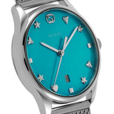 Gucci G-Timeless Turquoise Mother of Pearl Dial Silver Mesh Bracelet Watch For Women - YA126582 Authentic Buy Shop Now