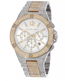 Michael Kors Lennox Pave Crystals Chronograph White Dial Two Tone Steel Strap Watch for Men - MK9150 Authentic Buy Shop Now