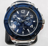 Guess Rigor Multifunction Chronograph Blue Dial Blue Leather Strap Watch For Men - W0040G7 Authentic Buy Shop Now