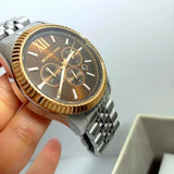 Michael Kors Lexington Chronograph Brown Dial Silver Steel Strap Watch For Men - MK8732 Authentic Buy Shop Now