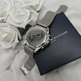 Tommy Hilfiger Jordan Chronograph Black Dial Silver Mesh Strap Watch For Men - 1792092 Authentic Buy Shop Now