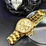Guess Sunrise Chronograph Gold Dial Gold Steel Strap Watch For Women - W0330L1 Authentic Buy Shop Now