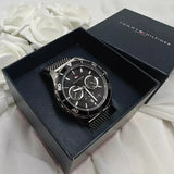 Tommy Hilfiger Jordan Chronograph Black Dial Silver Mesh Strap Watch For Men - 1792092 Authentic Buy Shop Now