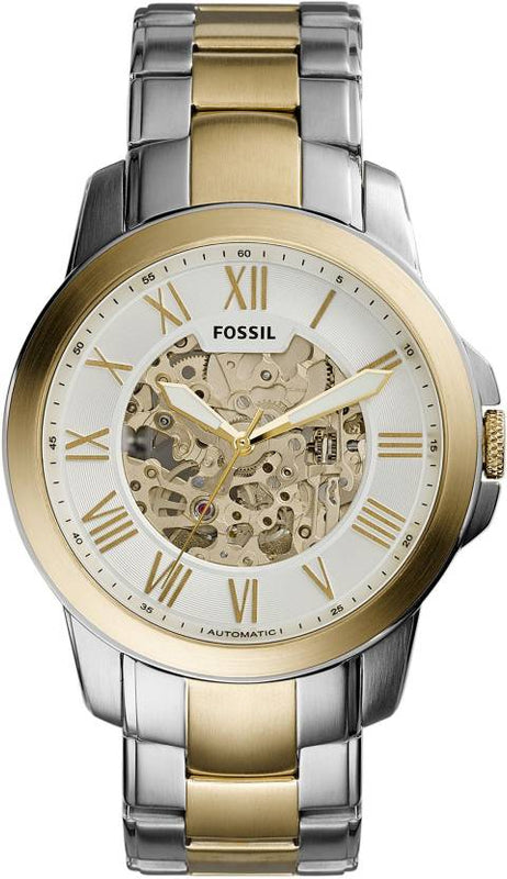 Fossil Grant Automatic Skeleton White Dial Two Tone Steel Strap Watch for Men - ME3112 Authentic Buy Shop Now