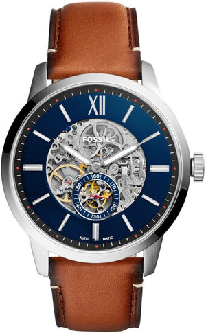 Fossil Townsman Automatic Skeleton Blue Dial Brown Leather Strap Watch for Men - ME3154 Authentic Buy Shop Now