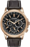 Citizen Eco Drive Calendrier Black Dial Brown Leather StrapWatch For Men - BU2023-12E Authentic Buy Shop Now