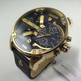 Diesel Mr Daddy Chronograph Black Dial Black Leather Strap Watch For Men - DZ7371 Authentic Buy Shop Now