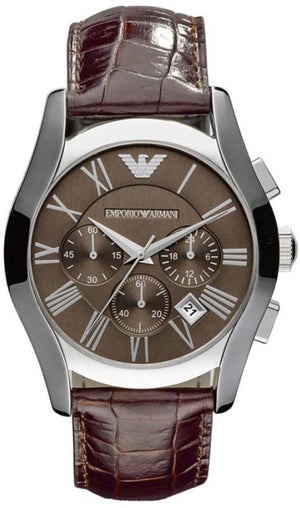 Emporio Armani Valente Chronograph Brown Dial Brown Leather Strap Watch For Men - AR0671 Authentic Buy Shop Now