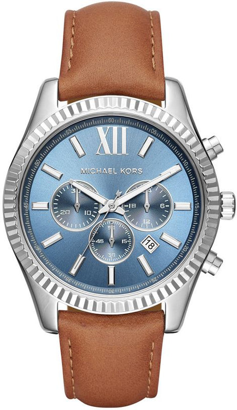Michael Kors Lexington Chronograph Blue Dial Brown Leather Strap Watch For Men - MK8537 Authentic Buy Shop Now