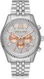 Michael Kors Lexington Chronograph Silver Dial Silver Steel Strap Watch for Men - MK8515 Authentic Buy Shop Now