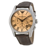 Emporio Armani Valente Chronograph Amber Dial Brown Leather Strap Watch For Men - AR1634 Authentic Buy Shop Now