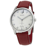 Gucci G Timeless Automatic Silver Dial Red Leather Strap Watch For Men - YA126346 Authentic Buy Shop Now