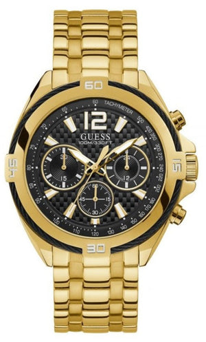 Guess Surge Chronograph Black Dial Gold Steel Strap Watch for Men - W1258G2 Authentic Buy Shop Now