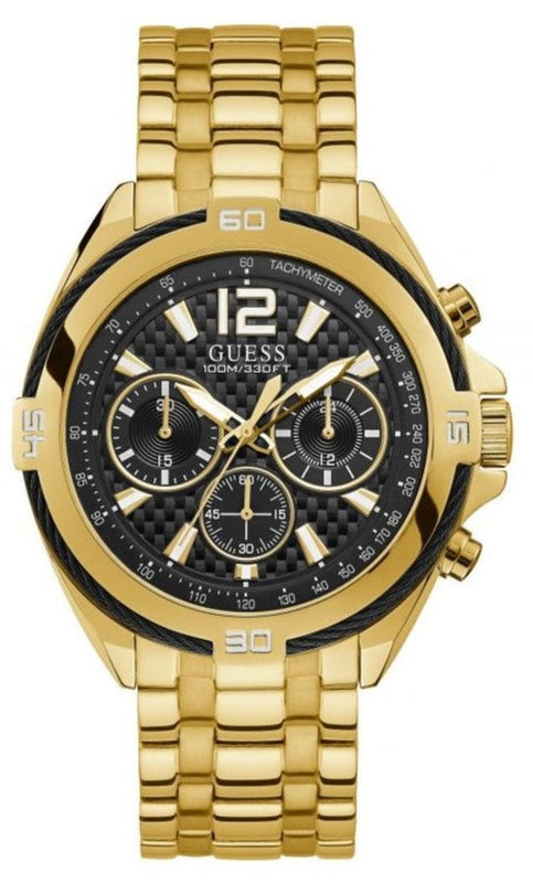 Guess Surge Chronograph Black Dial Gold Steel Strap Watch for Men - W1258G2 Authentic Buy Shop Now