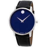 Movado Museum Blue Dial Black Leather Strap Watch For Men - 607013 Authentic Buy Shop Now