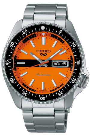 Seiko 5 Sports Double Hurricane Retro Orange Dial Silver Steel Strap Watch For Men - SRPK11K1 Authentic Buy Shop Now
