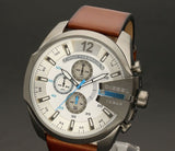 Diesel Mega Chief Chronograph White Dial Brown Leather Strap Watch For Men - DZ4280 Authentic Buy Shop Now