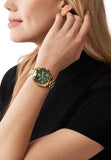 Michael Kors Bradshaw Chronograph Green Dial Gold Steel Strap Watch For Women - MK7257 Authentic Buy Shop Now