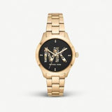 Michael Kors Runway Quartz Black Dial Gold Steel Strap Watch For Women - MK6682 Authentic Buy Shop Now