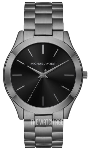 Michael Kors Slim Runway Quartz Black Dial Grey Steel Strap Watch For Men - MK1044 Authentic Buy Shop Now