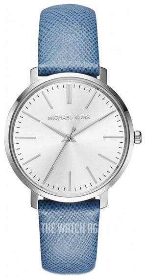Michael Kors Jaryn Quartz Silver Dial Blue Leather Strap Watch For Women - MK2495 Authentic Buy Shop Now
