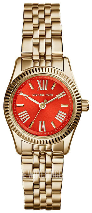 Michael Kors Lexington Quartz Orange Dial Gold Steel Strap Watch For Women - MK3284 Authentic Buy Shop Now