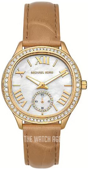 Michael Kors Sage Three-Hand Mother of Pearl White Dial Brown Leather Strap Watch for Women - MK4819 Authentic Buy Shop Now