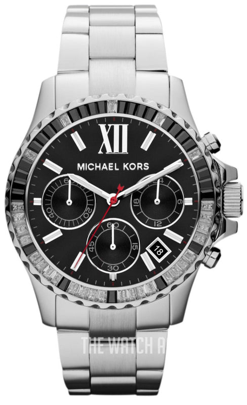 Michael Kors Everest Chronograph Black Dial Silver Steel Strap Watch For Women - MK5753 Authentic Buy Shop Now