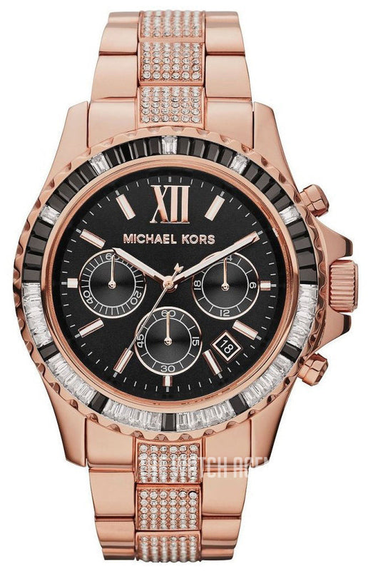 Michael Kors Everest Chronograph Black Dial Rose Gold Steel Strap Watch For Women - MK5875 Authentic Buy Shop Now