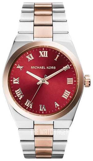 Michael Kors Channing Quartz Red Dial Two Tone Steel Strap Watch For Women - MK6114 Authentic Buy Shop Now