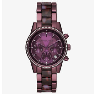 Michael Kors Ritz Chronograph Purple Dial Purple Steel Strap Watch For Women - MK6720 Authentic Buy Shop Now