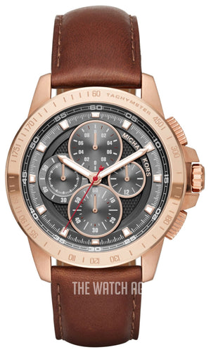 Michael Kors Ryker Analog Gray Dial Brown Leather Strap Watch For Men - MK8519 Authentic Buy Shop Now