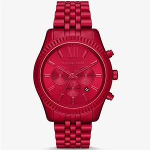 Michael Kors Lexington Chronograph Red Dial Red Steel Strap Watch For Men - MK8814 Authentic Buy Shop Now
