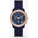 Michael Kors Runway Chronograph Blue Dial Blue Steel Strap Watch for Women - MK7423 Authentic Buy Shop Now