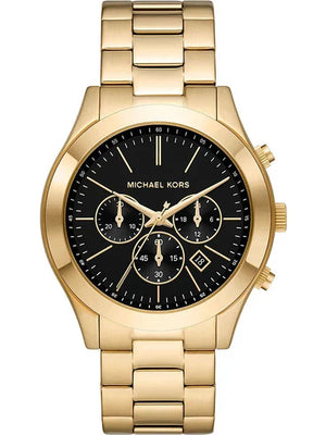 Michael Kors Slim Runway Chronograph Black Dial Gold Steel Strap Watch For Men - MK1076 Authentic Buy Shop Now