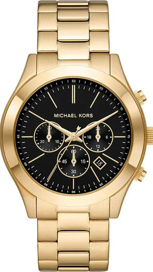 Michael Kors Slim Runway Chronograph Black Dial Gold Steel Strap Watch For Men - MK1076 Authentic Buy Shop Now