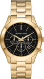 Michael Kors Slim Runway Chronograph Black Dial Gold Steel Strap Watch For Men - MK1076 Authentic Buy Shop Now