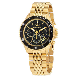 Michael Kors Bayville Chronograph Black Dial Gold Steel Strap Watch For Men - MK8726 Authentic Buy Shop Now