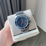 Michael Kors Bayville Chronograph Blue Dial Grey Steel Strap Watch For Men - MK8727 Authentic Buy Shop Now