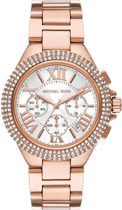 Michael Kors Camille Chronograph White Dial Rose Gold Steel Strap Watch For Women - MK6995 Authentic Buy Shop Now