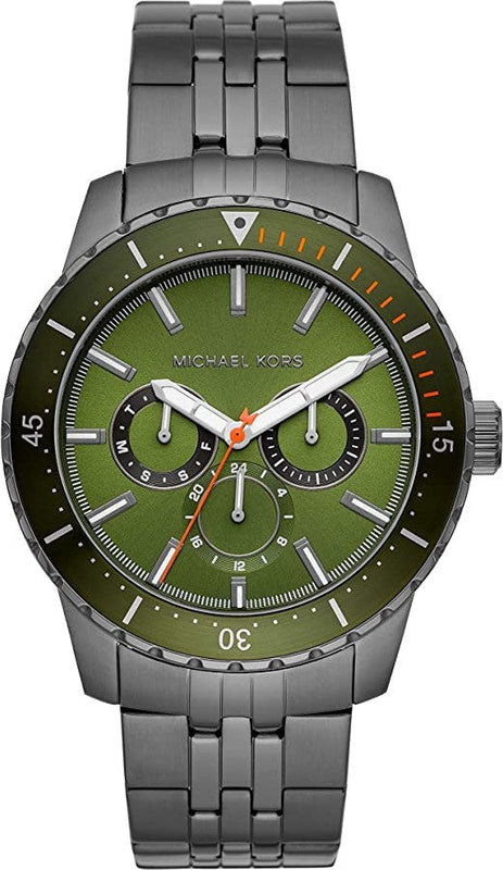 Michael Kors Cunningham Multifunction Chronograph Green Dial Grey Steel Strap Watch For Men - MK7158 Authentic Buy Shop Now