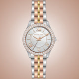 Michael Kors Harlowe Three-Hand Mother of Pearl White Dial Tri Tone Steel Strap Watch for Women - MK4846 Authentic Buy Shop Now
