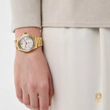 Michael Kors Everest Chronograph White Dial Gold Steel Strap Watch For Women - MK7212 Authentic Buy Shop Now