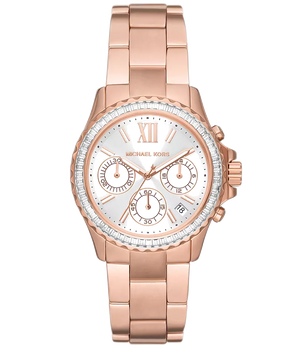 Michael Kors Everest Chronograph Silver Dial Rose Gold Steel Strap Watch For Women - MK7213 Authentic Buy Shop Now