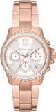 Michael Kors Everest Chronograph Silver Dial Rose Gold Steel Strap Watch For Women - MK7213 Authentic Buy Shop Now