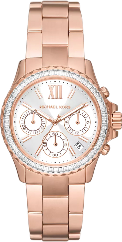 Michael Kors Everest Chronograph Silver Dial Rose Gold Steel Strap Watch For Women - MK7213 Authentic Buy Shop Now